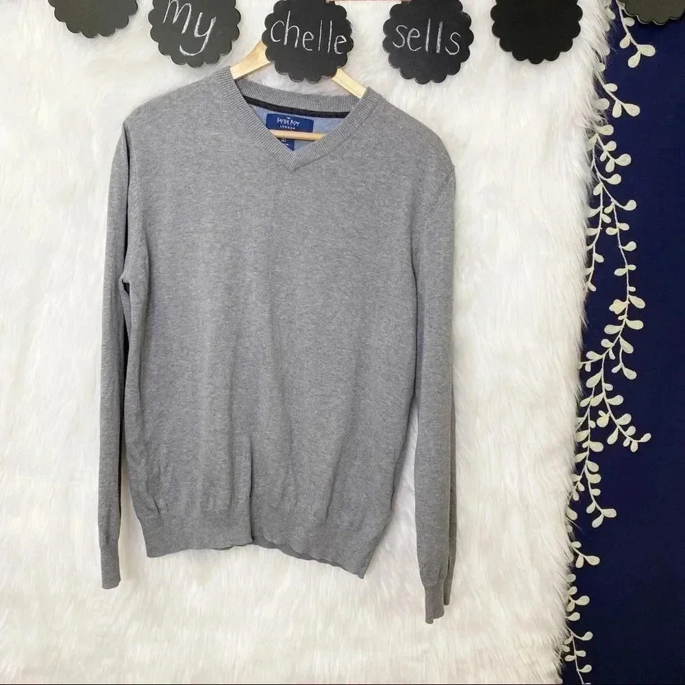 The Saville Row Company London Grey Cotton‎ V-Neck Sweater